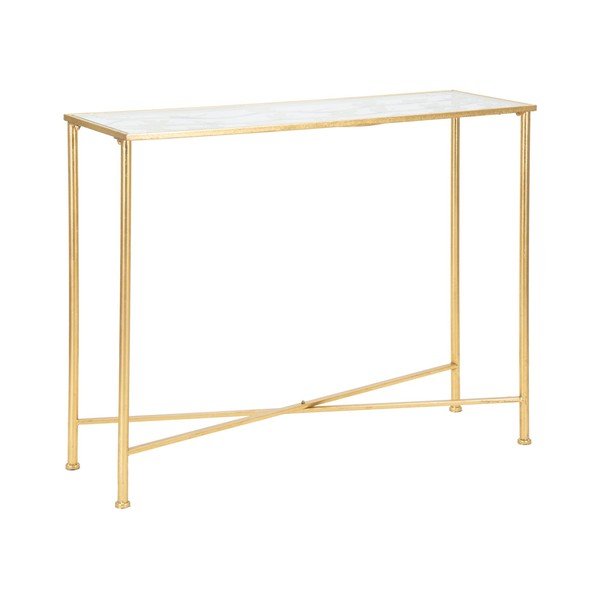 Tavolo consolle bianco/dorato con piano in vetro 35x100 cm Butterflies – Mauro Ferretti