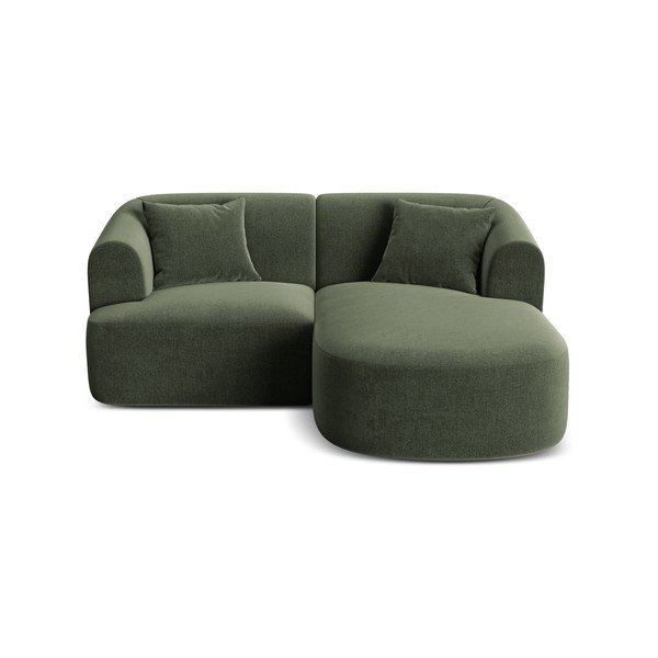 Divano angolare verde (con penisola a destra/con chaise lounge) con rivestimento in velluto Campi – Cosmopolitan Design