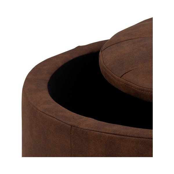 Pouf in similpelle marrone cognac , ⌀ 60 cm Retina - Actona-image-1