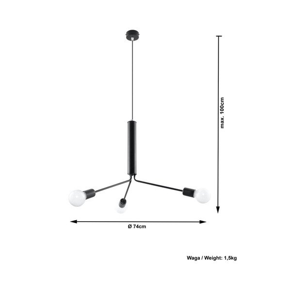 Lampadario nero con paralume in metallo ø 74 cm Donato – Sollux-image-2