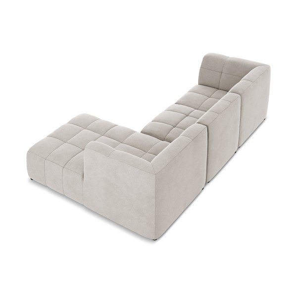 Divano angolare beige (con penisola a destra/con chaise lounge) con rivestimento in velluto Aloha – Makamii-image-4