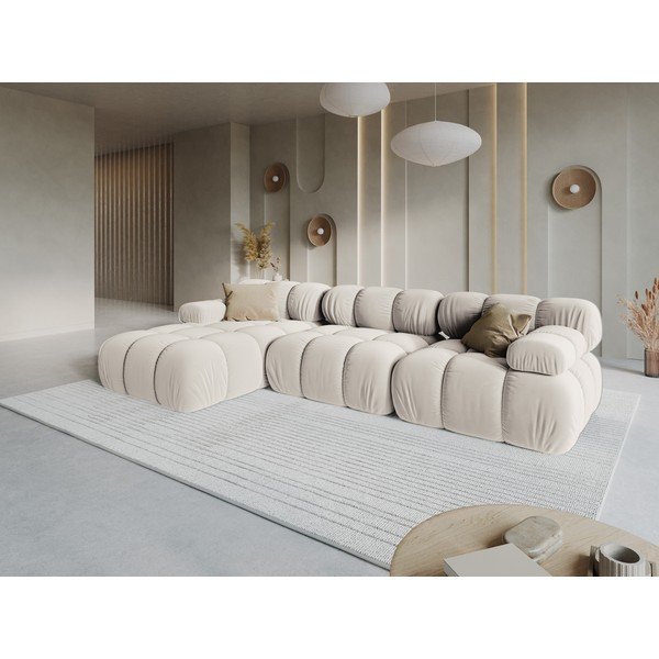 Divano angolare componibile color crema (con penisola a sinistra/con chaise lounge) con rivestimento in velluto – Micadoni -image-1