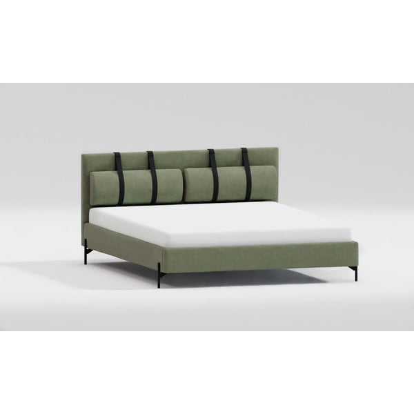 Letto matrimoniale imbottito verde con griglia 160x200 cm Tulsa - Ropez-image-1