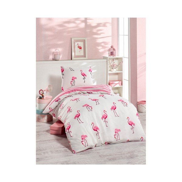 Biancheria da letto singola rosa Jussno Flamingos, 140 x 220 cm - Mijolnir