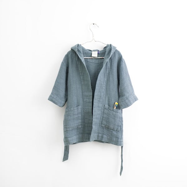 Accappatoio per bambini in lino blu Natura, taglia 122 - 128 Blue Fog - Linen Tales