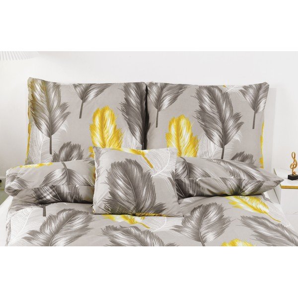 Biancheria da letto singola in microsatin giallo-grigio 140x200 cm in set da 6 Naomi - My House-image-1