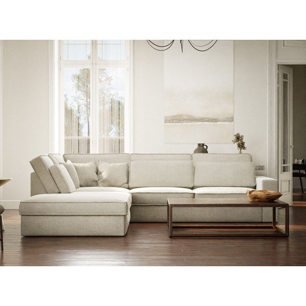 Divano angolare greige (con penisola a sinistra/a L) con rivestimento in ciniglia Kirou – Maison de Rêve-image-4