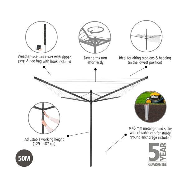 Stendino da giardino color antracite 50 m Lift-O-Matic – Brabantia-image-4