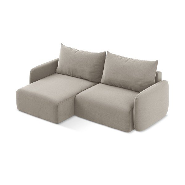 Divano angolare grigio tortora allungabile/con contenitore (con penisola a sinistra/con chaise lounge) con rivestimento in velluto Kalena – Makamii-image-3