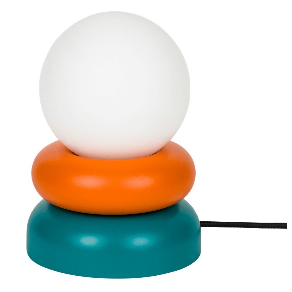 Lampada da tavolo color petrolio/arancione in legno massiccio con paralume in vetro (altezza totale 24 cm) Otem – noo.ma | Abat-jour e lampade da tavolo