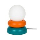 Lampada da tavolo color petrolio/arancione in legno massiccio con paralume in vetro (altezza totale 24 cm) Otem – noo.ma