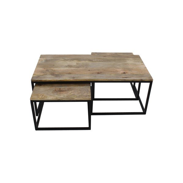 Set di 3 tavolini in legno di mango non trattato collezione HSM Salon - HSM collection-image-1