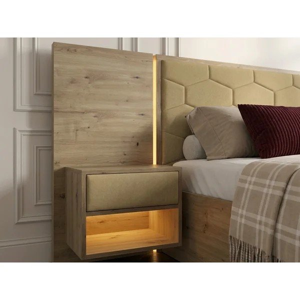 Letto matrimoniale imbottito/in truciolato verde con contenitore con rete inclusa 180x200 cm Palmeraie – Bobochic Paris-image-1