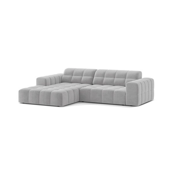 Divano angolare grigio chiaro (con penisola a sinistra/con chaise lounge) con rivestimento in velluto Chicago – Cosmopolitan Design-image-1