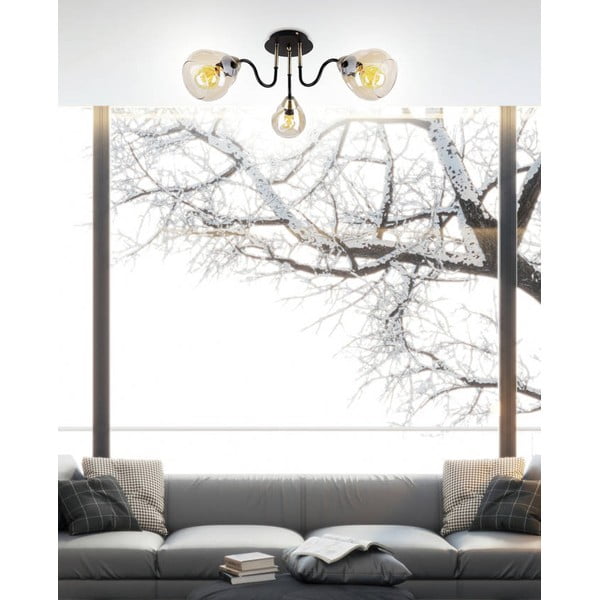 Apparecchio da soffitto con paralume in vetro in nero e oro Unica - Candellux Lighting-image-1