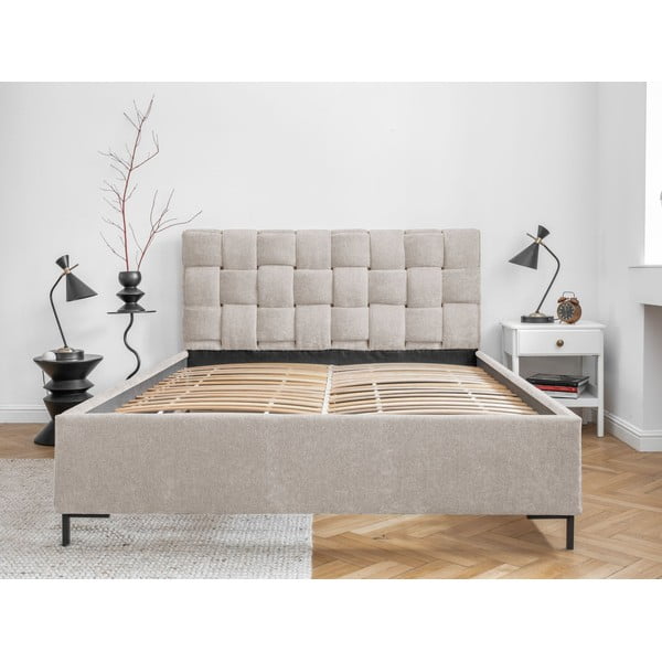Letto matrimoniale imbottito beige con rete inclusa 160x200 cm Eve – Miuform-image-2
