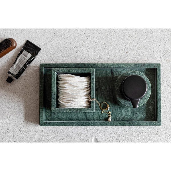 Organizer da bagno verde scuro in marmo per dischetti di cotone Marble – Mette Ditmer Denmark-image-1