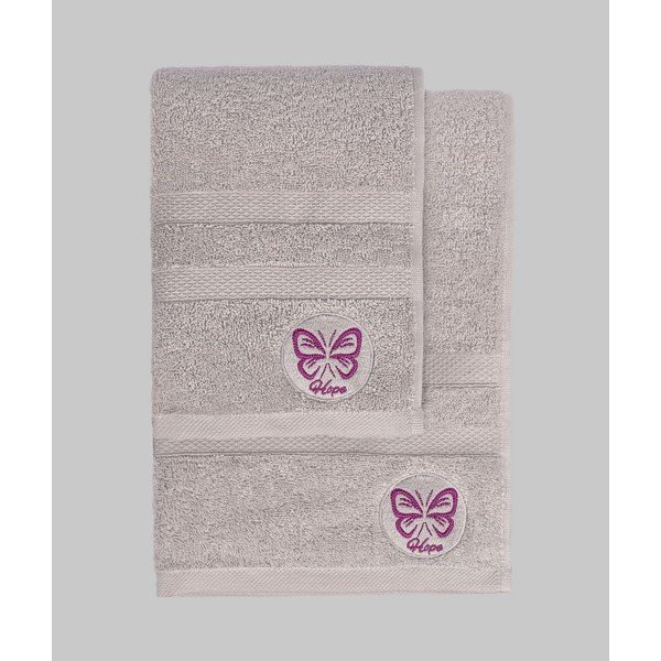 Set di asciugamani per viso e corpo tipo terry grigi in cotone 2 pz Hope – Foutastic-image-3