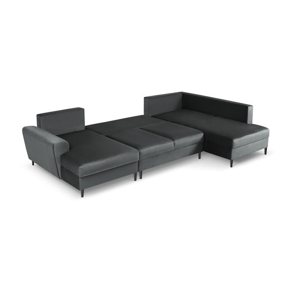 Divano angolare grigio scuro allungabile e con contenitore (con penisola a destra/a U) con rivestimento in velluto Kyoto – Cosmopolitan Design-image-2