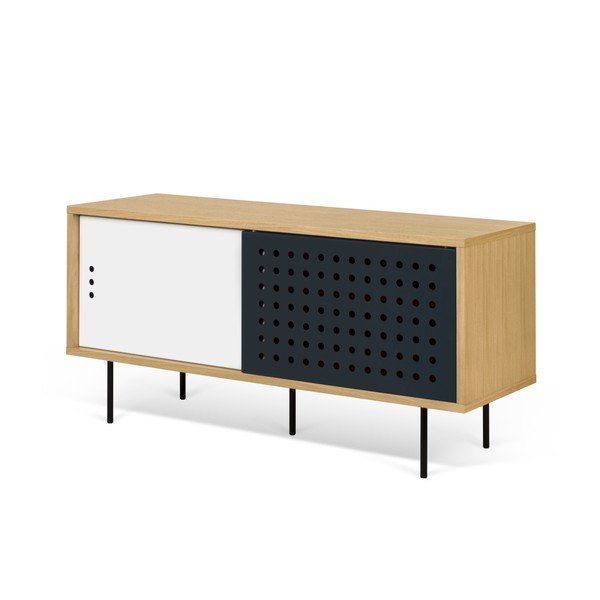 TV komoda v dekoru dubového dřeva s černobílými detaily TemaHome Dann Dots, délka 135 cm-image-2