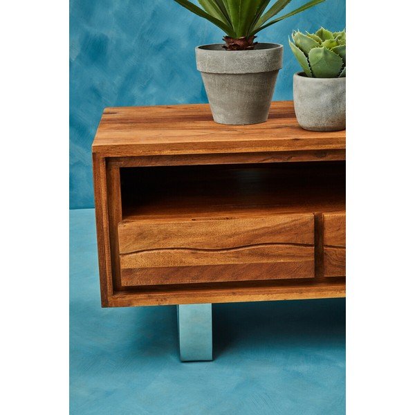 Mobile TV colore naturale scuro in acacia massiccia 140x52x50 cm Simla – Premier Housewares-image-2
