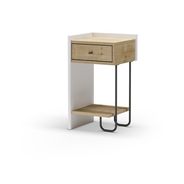 Comodino in rovere bianco/naturale con mensole Mercure - Marckeric-image-3