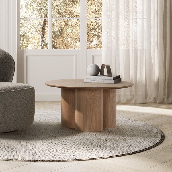 Tavolino da salotto rotondo di colore naturale con effetto rovere ø 80 cm Lua – MOME-image-2