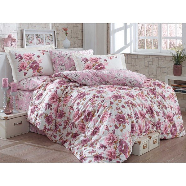Biancheria da letto in cotone con lenzuolo Alessia Dusty Rose, 200 x 220 cm - Mijolnir