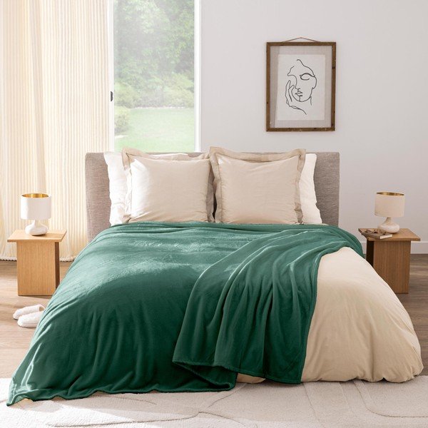 Coperta verde in microflanella 220x240 cm Flanou – douceur d'intérieur-image-1
