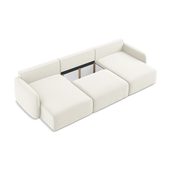 Divano angolare color crema allungabile/con contenitore (a U) con rivestimento in velluto Kalena – Makamii-image-4