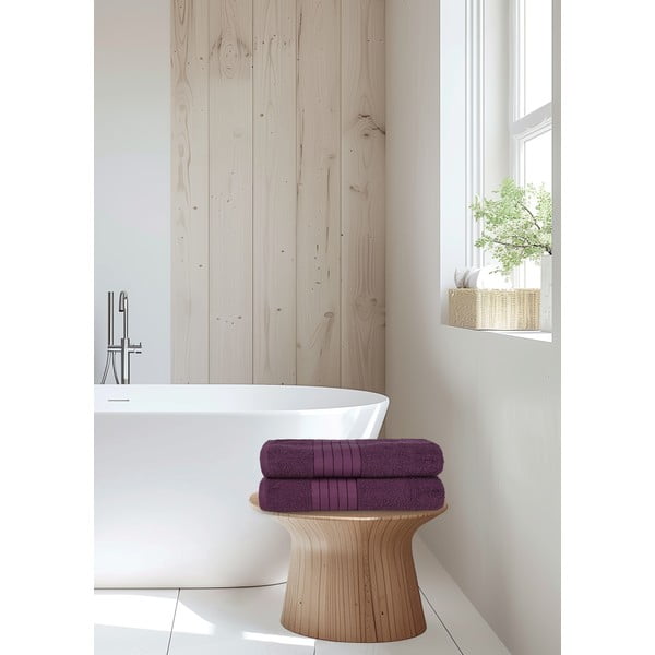 Set di 2 asciugamani in spugna di cotone bordeaux 70x140 cm - Good Morning-image-2