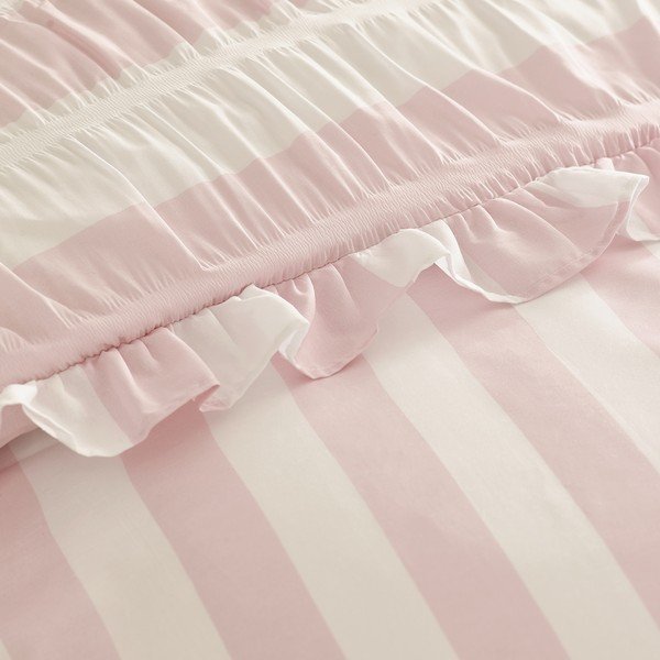 Set copripiumino e federa rosa per letto matrimoniale 3 pezzi 200x200 cm Seersucker Frill Stripe – Catherine Lansfield-image-4