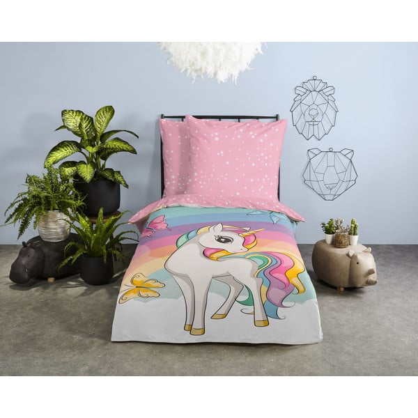 Set copripiumino e federa da bambini rosa in cotone per letto singolo 140x200 cm Dash – Good Morning-image-1