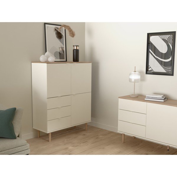 Cassettiera alta in rovere decorata in bianco e naturale 109x137 cm Skagen - Tenzo-image-1