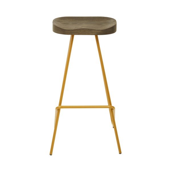 Sedia da bar dorata/di colore naturale in olmo massiccio (altezza della seduta 78 cm) District – Premier Housewares-image-2