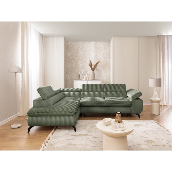 Divano angolare verde (con penisola a sinistra/a L) con rivestimento in velluto a coste Marbeya  – Ropez-image-4