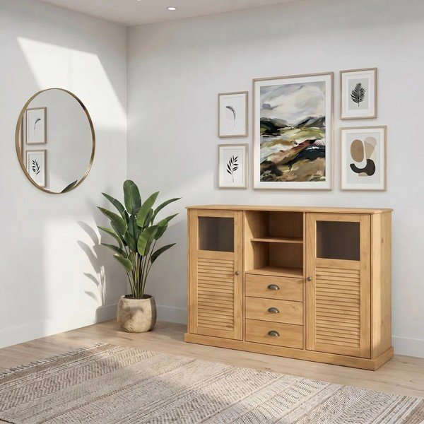 Armadietto colore naturale chiaro in pino massiccio 127x116x38 cm Edith – Støraa-image-2