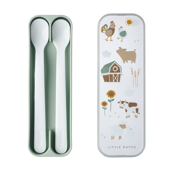 Posate di plastica per bambini in bianco e verde chiaro 2 pz. Little farm - Mepal