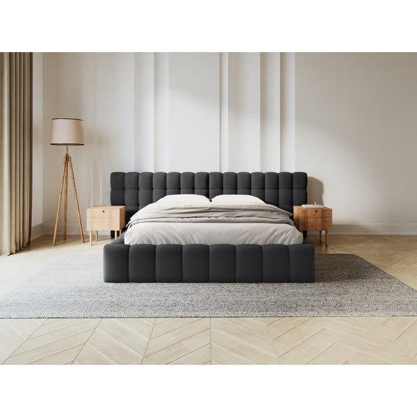 Letto matrimoniale imbottito nero con spazio contenitivo e rete 180x200 cm Mamaia - Micadoni Home-image-1