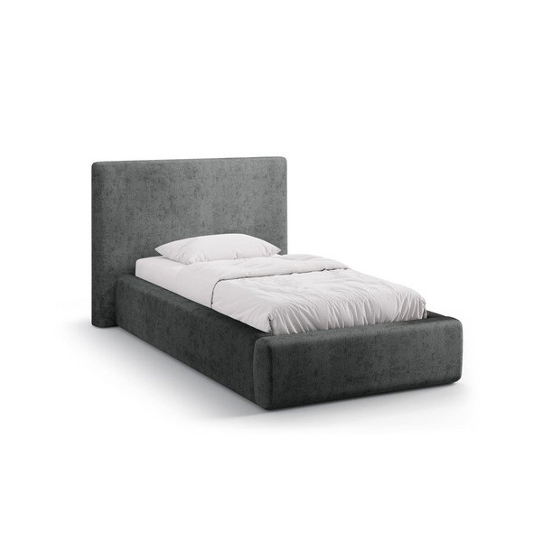 Letto singolo imbottito grigio scuro con contenitore con rete inclusa 90x200 cm Amy – Micadoni 