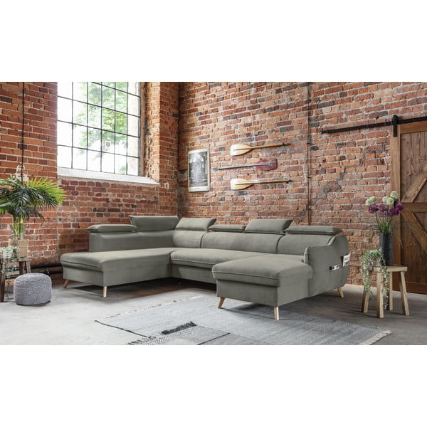 Divano letto angolare in velluto grigio chiaro a "U" (angolo sinistro) Sweet Harmony - Miuform-image-4