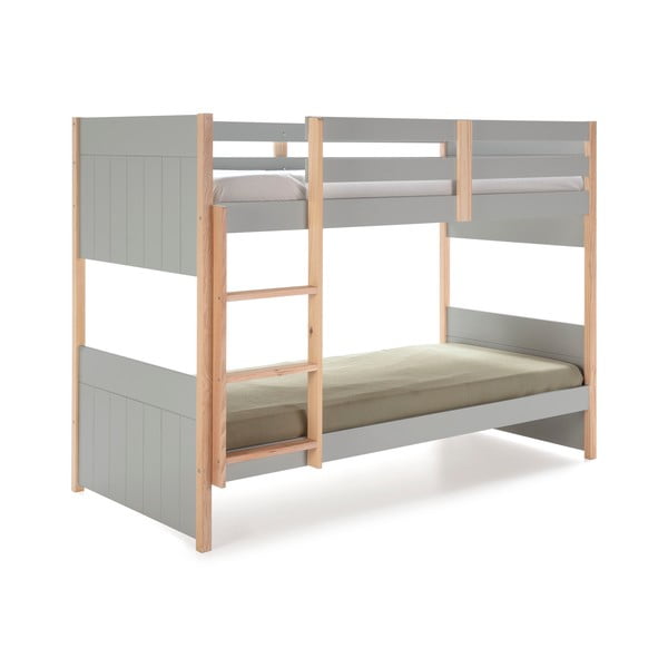 Letto a castello per bambini grigio con gambe in legno di pino , 90 x 190 cm Kiara - Marckeric-image-4