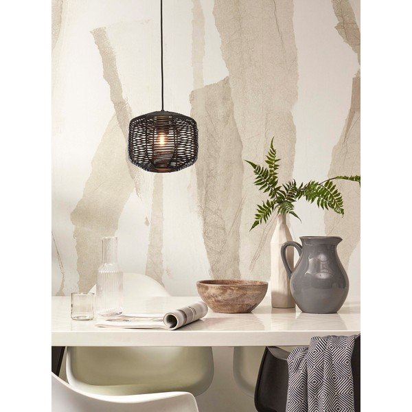 Lampada a sospensione nera con paralume in rattan ø 25 cm Tanami - Good&Mojo-image-1