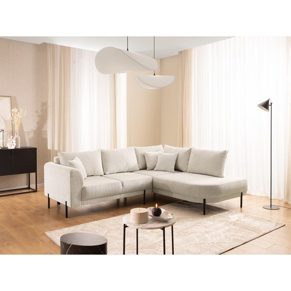 Divano angolare beige (con penisola a destra/a L) con rivestimento in ciniglia Mauris  – Ropez-image-1