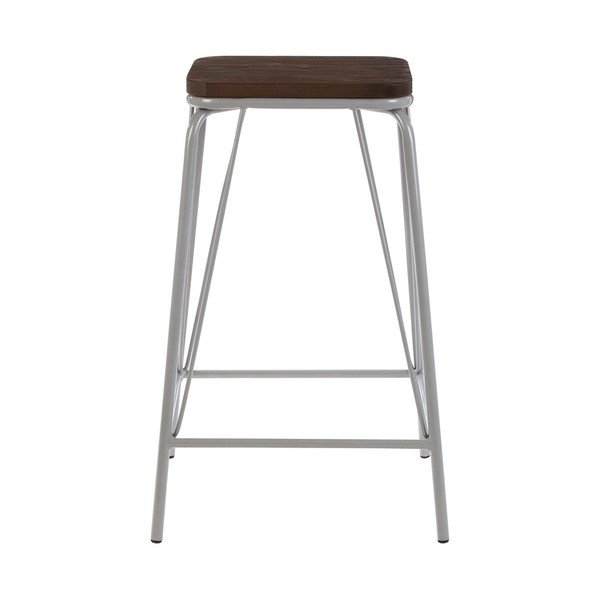 Sgabello grigio/colore naturale scuro in olmo massiccio District – Premier Housewares-image-1