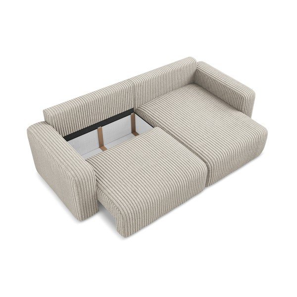Divano angolare beige allungabile/con contenitore (con penisola a destra/con chaise lounge) con rivestimento in velluto a coste Kona – Makamii-image-4