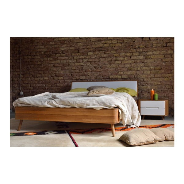 Letto matrimoniale in rovere bianco/naturale 160x200 cm Ena - Gazzda-image-4