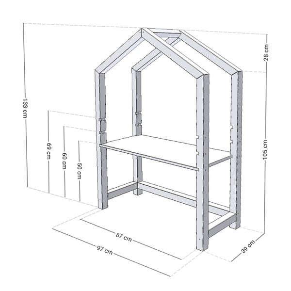 Tavolo in legno bianco a forma di casa , 97 x 39 cm Stolly - Benlemi-image-2