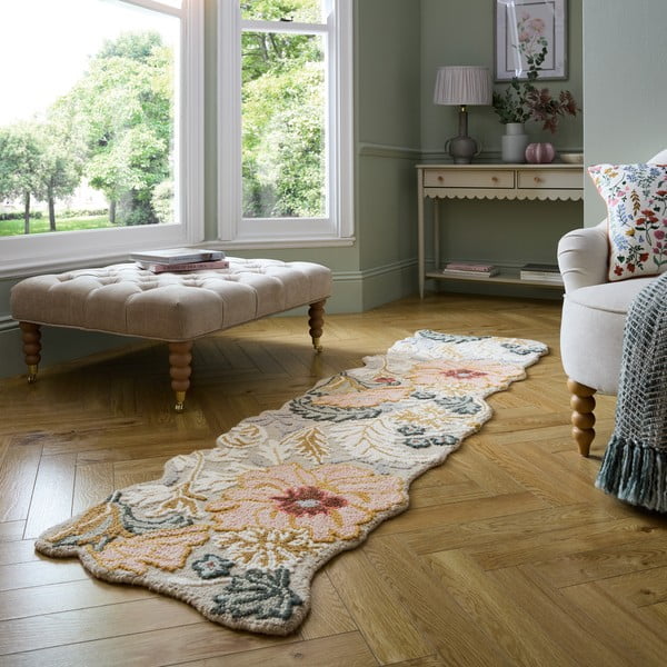 Passatoia in lana rosa chiaro tessuta a mano 60x230 cm Daphne Shaped Floral - Flair Rugs-image-1