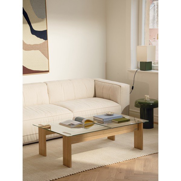 Tavolino da salotto di colore naturale con piano in vetro 86x132 cm Naiko – noo.ma-image-1